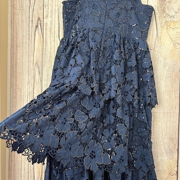 Endless Rose Womens Navy Floral Lace Tiered Sequin Midi Prom Dress size Medium - Picture 8 of 13